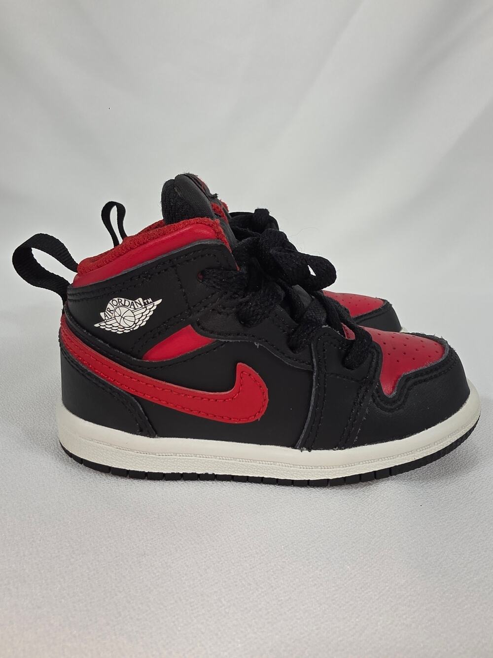 Nike Air Jordan 1 Mid Leather Bred Twist Black Red Toddler Shoes Size 7C